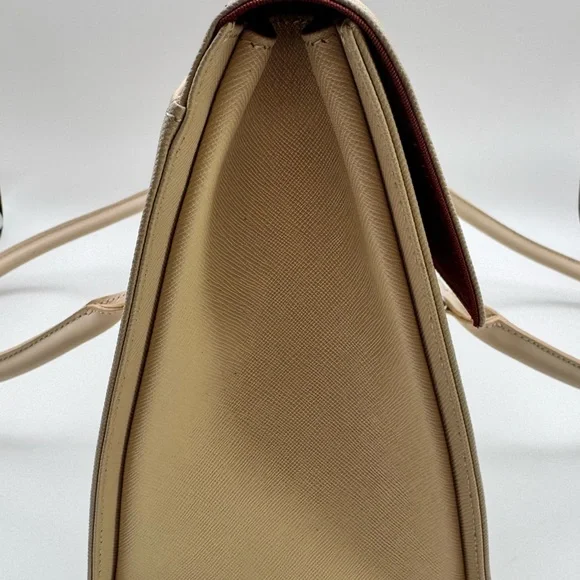 Burberry Saffiano Leather Structured Top Handle Tote Bag Beige Nova Check Large - Picture 9 of 10